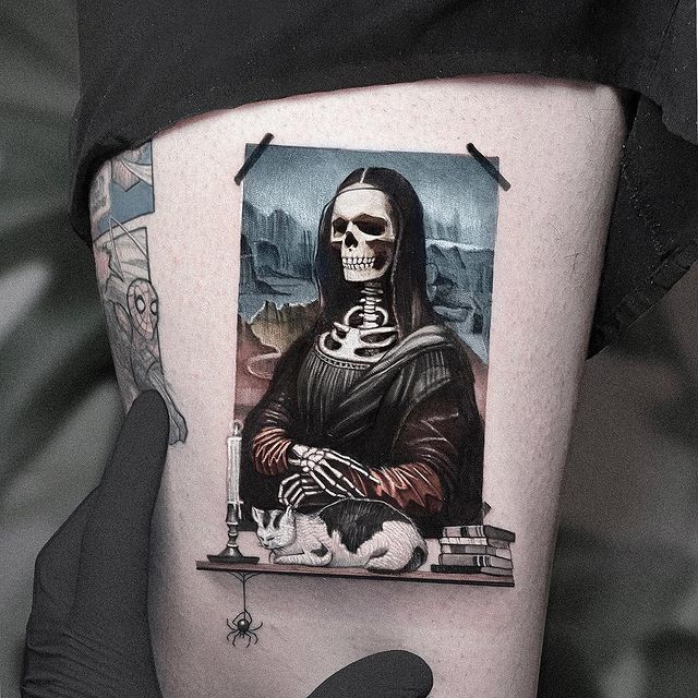 mona lisa skeleton tattoo