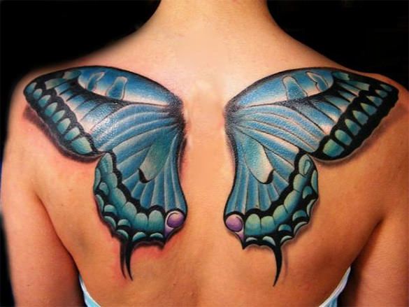 3D butterfly tattoo on a person's back